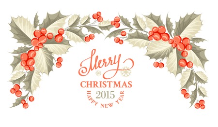 Holiday invitation card with mistletoe floral border. Vector illustration.のイラスト素材