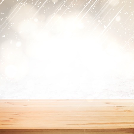 Sparkle background with wooden table for your design. Vector illustration.のイラスト素材