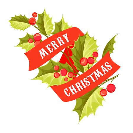 Christmas mistletoe card with ribbon text. Vector illustration.のイラスト素材