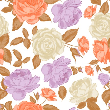 Seamless floral pattern with Rose in sepia colors. Vector illustration.のイラスト素材