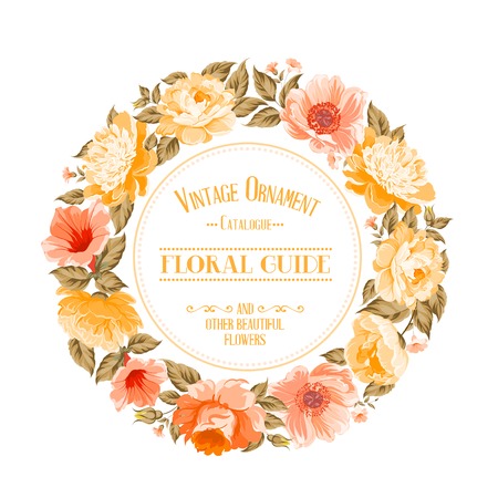 Border of flowers in vintage style with template text. Vector illustration.のイラスト素材