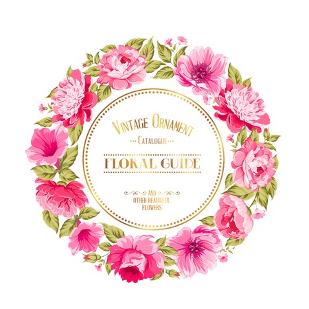 Border of flowers in vintage style with lable text. Vector illustration.のイラスト素材