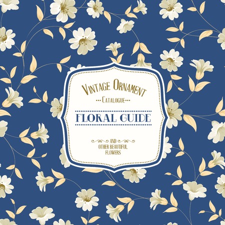 Lable card with template text and flower pattern on background. Vector ilustration.のイラスト素材