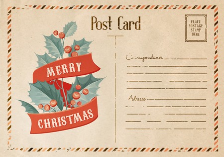Vintage christmas mistletoe card with ribbon text. Vector illustration.のイラスト素材