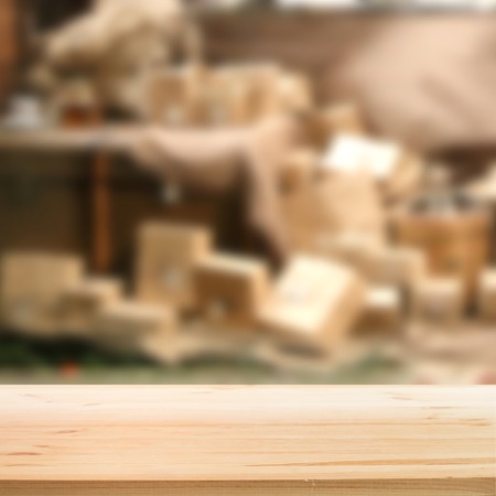 Christmas gifts background with wooden table for your design. Vector illustration.のイラスト素材