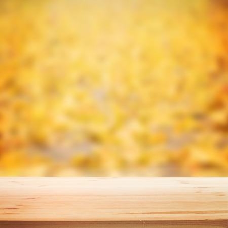 Fall blurred background with wooden table for your design. Vector illustration.のイラスト素材