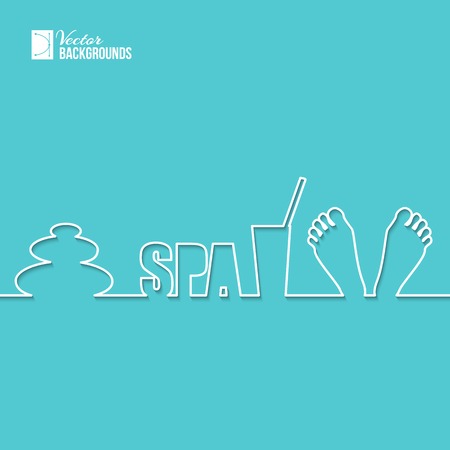 Spa elements of line design over blue color. Vector illustration.のイラスト素材