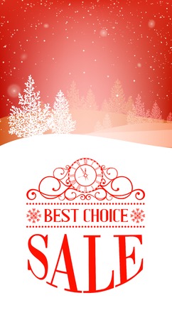 Christmas forest over winter snow with text best choice, sale. Vector illustration.のイラスト素材