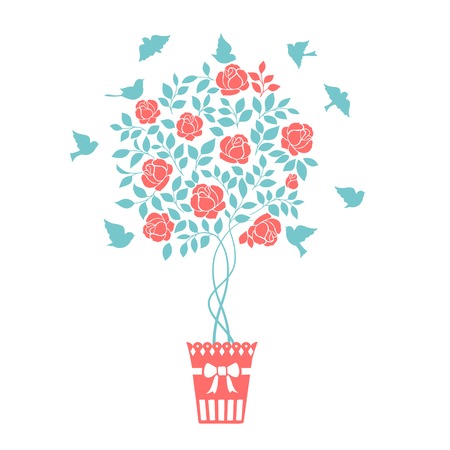 Rose garden bush isolated over white background. Vector illustration.のイラスト素材