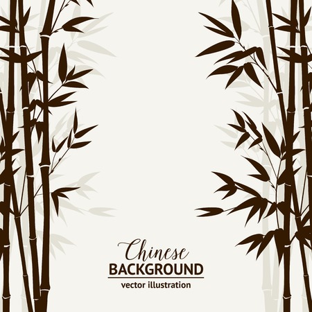 Bamboo forest over fog sky on backside, design card. Vector illustration.のイラスト素材