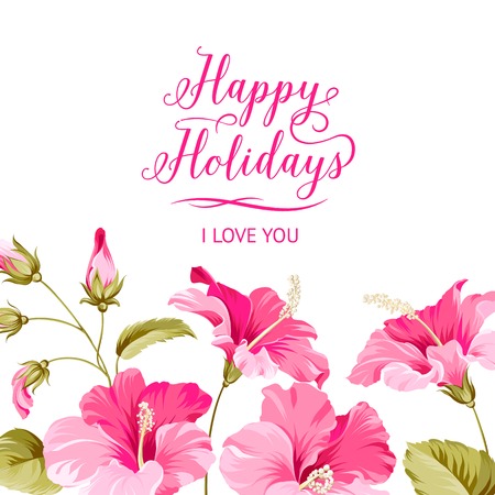 Wedding invitation card with Happy holyday text and romantic flowers. Vector illustration.のイラスト素材