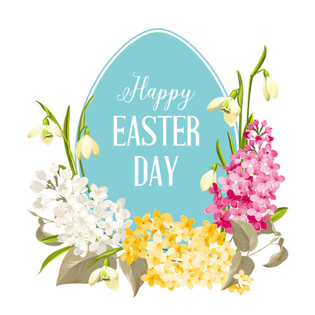 Easter egg on a white background with lilac and snowdrops.のイラスト素材