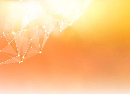Atom particles over orange background with shining sparks. Vector illustration.のイラスト素材
