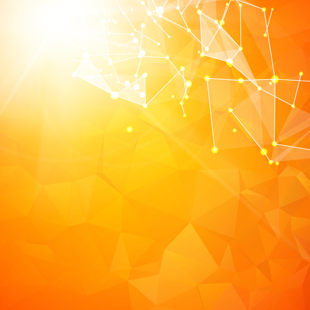 Abstract particles over orange background with shining sparks. Vector illustration.のイラスト素材