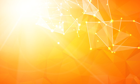 Abstract particles over orange background with shining sparks. Vector illustration.のイラスト素材