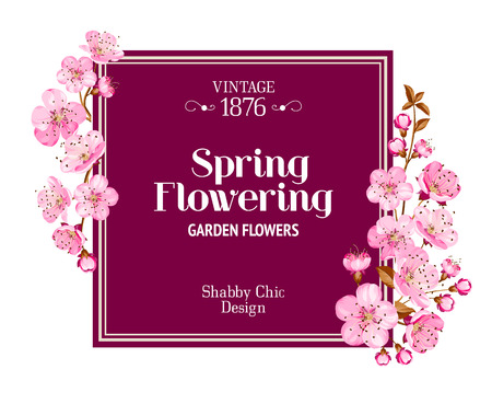 Spring card design with blossom sakura flower. Vintage design.のイラスト素材