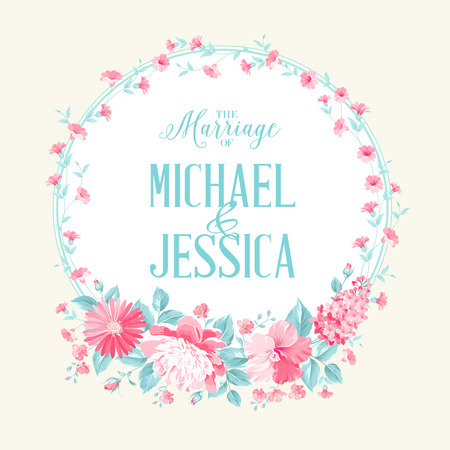 Luxurious marriage card of circle floral label. Vector illustration.のイラスト素材