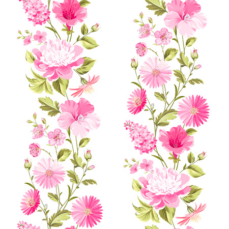 Floral seamless pattern with blooming spring flowers. Vector illustration.のイラスト素材