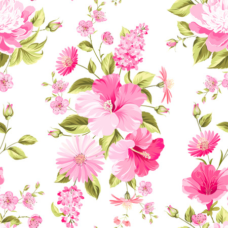Floral seamless pattern with blooming  flowers. Vector illustration.のイラスト素材