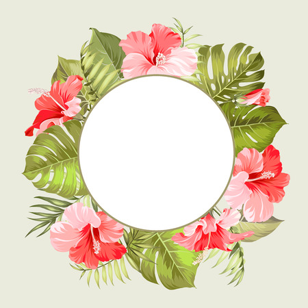 Tropical flower frame for your card design with clear space for text. Vector illustration.のイラスト素材