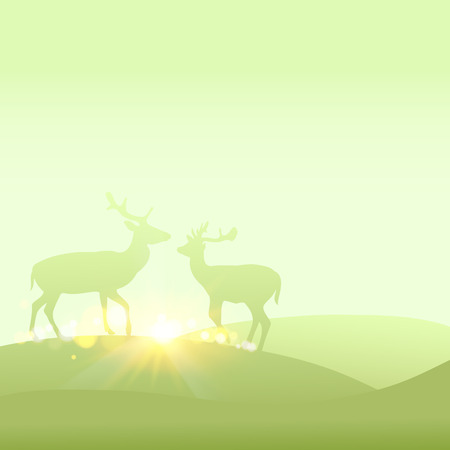 Christmas simbol. Deer silhouette over color background.  Vector illustration.のイラスト素材