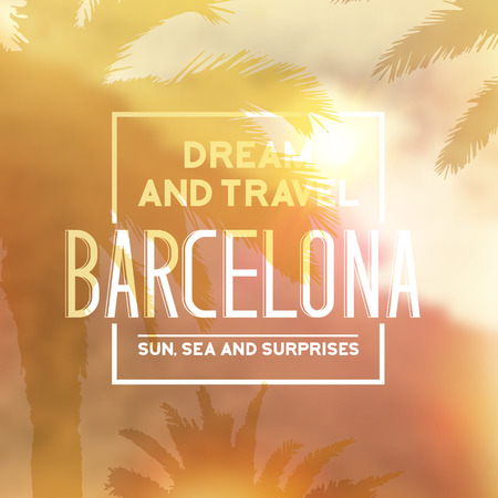 Barcelona travel print with text for t-shirt graphic and other. Vector illustration.のイラスト素材