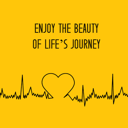Heart shape ECG line over bright orange background. Vector illustration.のイラスト素材