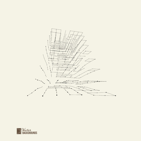 Abstract background with dots and lines. Connection structure. Gray background. Composition of wire-frame elements in the form of cube with vertices in different perspective. Vector illustration.のイラスト素材