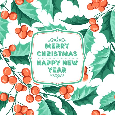 Greeting elegant card with Christmas decoration of mistletoe leaves and text frame. のイラスト素材