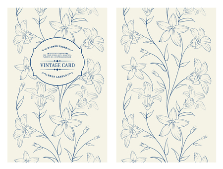 Crocus spring flowers texture for your card design. Floral card with blue crocus pattern on gray background.  Vector illustration.のイラスト素材