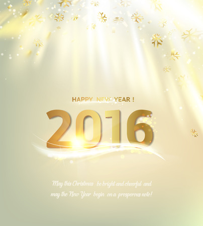 Happy new year card over vertical background with golden sparks. Happy new year 2016. Holiday card. Template for your design. Vector illustration.のイラスト素材