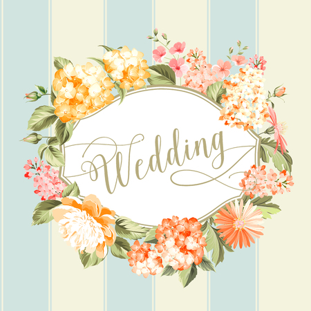 Wedding invitation card of color flowers. Vector illustration.のイラスト素材