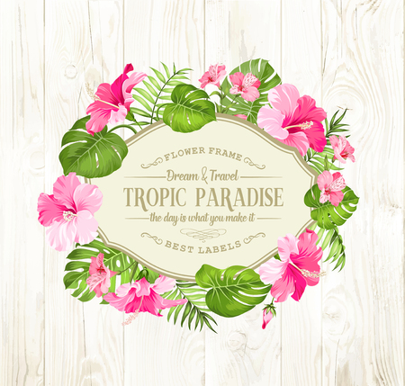 Beautiful cardon wood texture.  Tropical flowers. Tropical flower garland. Blossom flowers for  card. Vector illustration.のイラスト素材