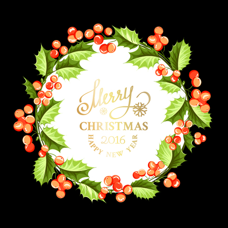 Christmas mistletoe branch frame drawing with holiday text. Vector illustration.のイラスト素材