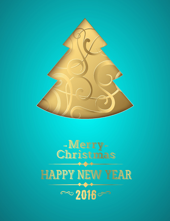Merry Christmas and Happy New Year 2016 card over blue background. Vector illustration.のイラスト素材