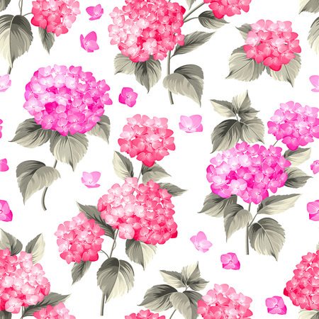 Flower pattern of hydrangea flowers. Seamless texture. Pink flowers. Vector illustration.のイラスト素材
