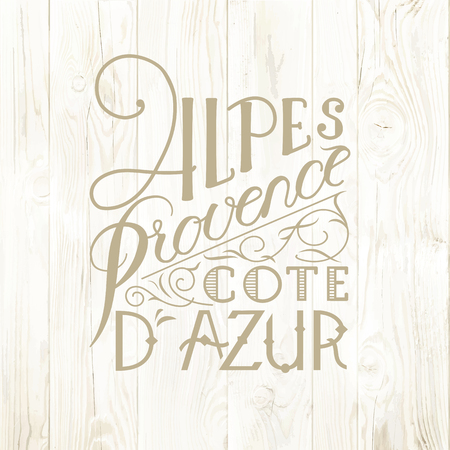 Retro label or vintage badge with calligraphic text. Emblem for administrative region Provence Alpes Cote de Azur. Vector illustration.のイラスト素材