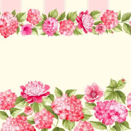 Pink flower border with tile. Elegant Vintage card design. Roses, floral wallpaper, seamless pattern. Vector illustration.のイラスト素材