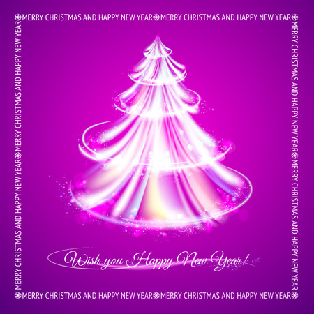 Christmas fir tree with sparks and glow waves over transparent background. Vector illustration.のイラスト素材
