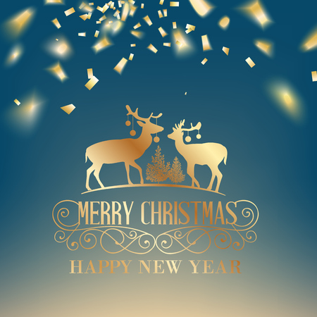 Golden confetti falls isolated over white background. Vector illustration.のイラスト素材