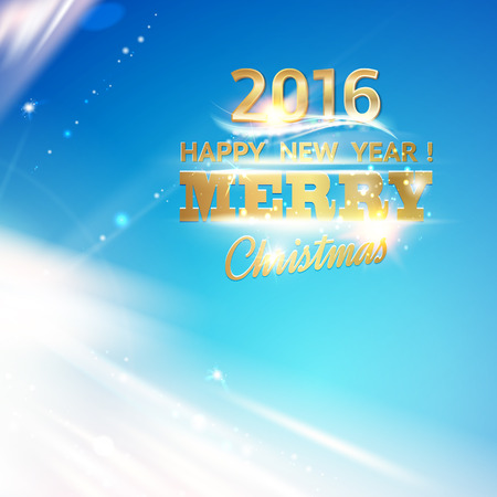 Happy new year card. Bright template over green background with golden sparks. Happy new year 2016. Green underwater abstraction. Fallen sparks and sun rays in the sea. Vector illustrationのイラスト素材