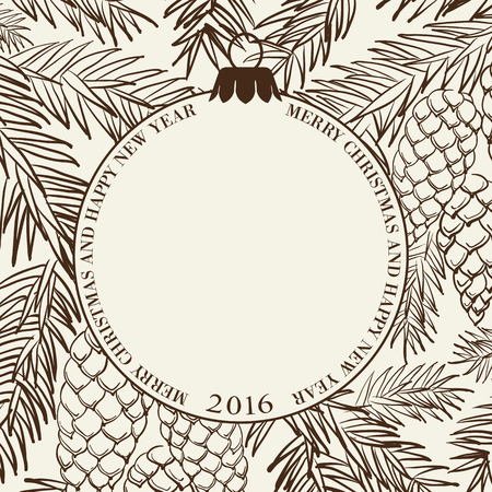 Christmas frame with pinecone isolated on gray background. Pinecone frame isolated on gray background. Vector illustration.のイラスト素材