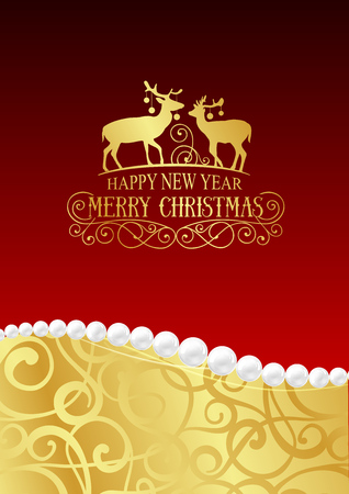 Christmas holiday card drawing with deers contour and holiday text. のイラスト素材