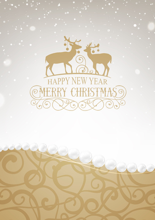 Christmas holiday card drawing with deers contour and holiday text. のイラスト素材