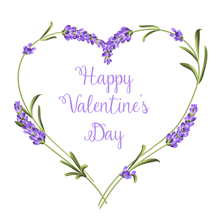 Hearts of lavender flowers elements. Happy Valentine Day. Lavender flowers on a white background.  Botanical illustration. Vintage style. Making gifts of paper and textiles. Vector illustration bundle.のイラスト素材