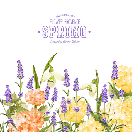 Wreath of lavender flowers in watercolor paint style. The lavender elegant card with frame of flowers and text. Lavender garland for your text presentation.のイラスト素材