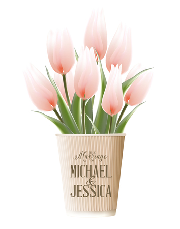 The tulip bouquet inside paper cup, tulips for Happy Monday massage.のイラスト素材