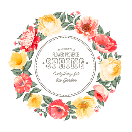 Border of spring flowers in vintage style. Vector illustration.のイラスト素材