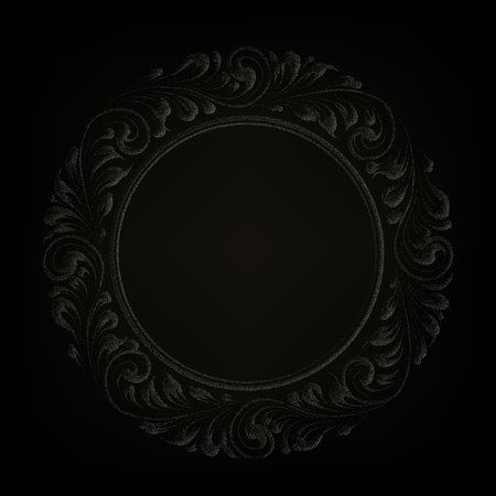 Floral frame with decorative elements over black background. Round frame with decorative elementsのイラスト素材