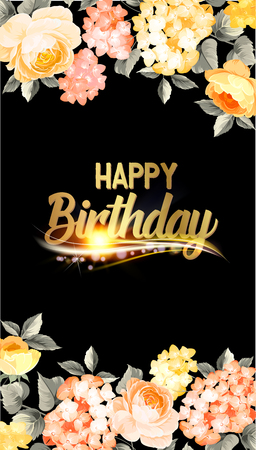 Happy birthday text lettering With red poppy isolated on black. Custom typographic composition. Vector Illustration.のイラスト素材